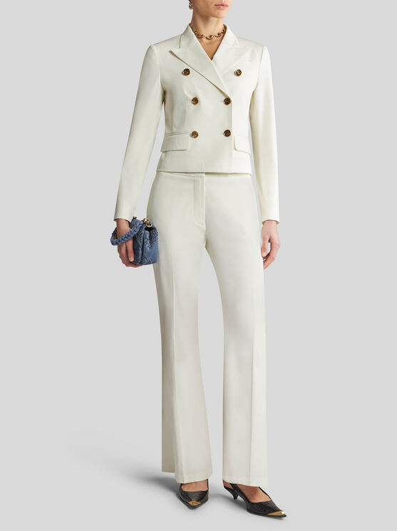 Shop Etro Flared Stretch Cotton Trousers In White