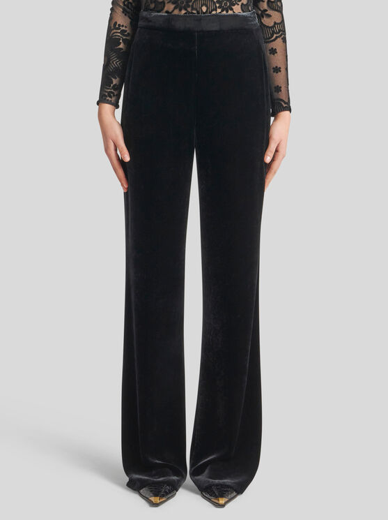 Etro , Velvet Palazzo Trousers, Woman, Black, Size 46 In Black