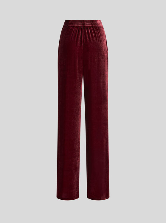 Shop Etro Velvet Palazzo Trousers In Burgundy