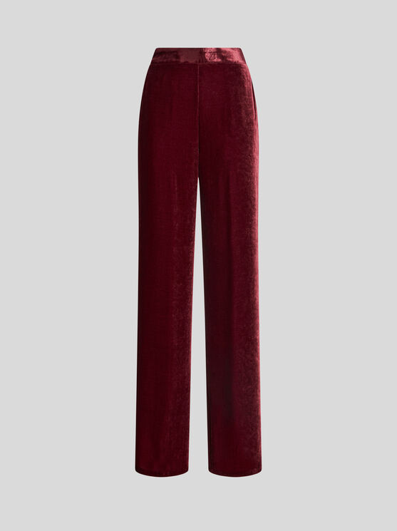 Shop Etro Velvet Palazzo Trousers In Burgundy