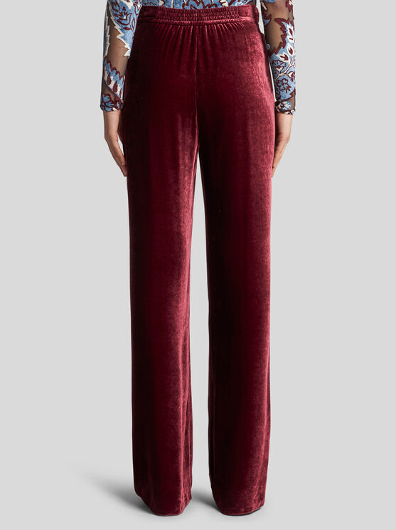 Shop Etro Velvet Palazzo Trousers In Burgundy