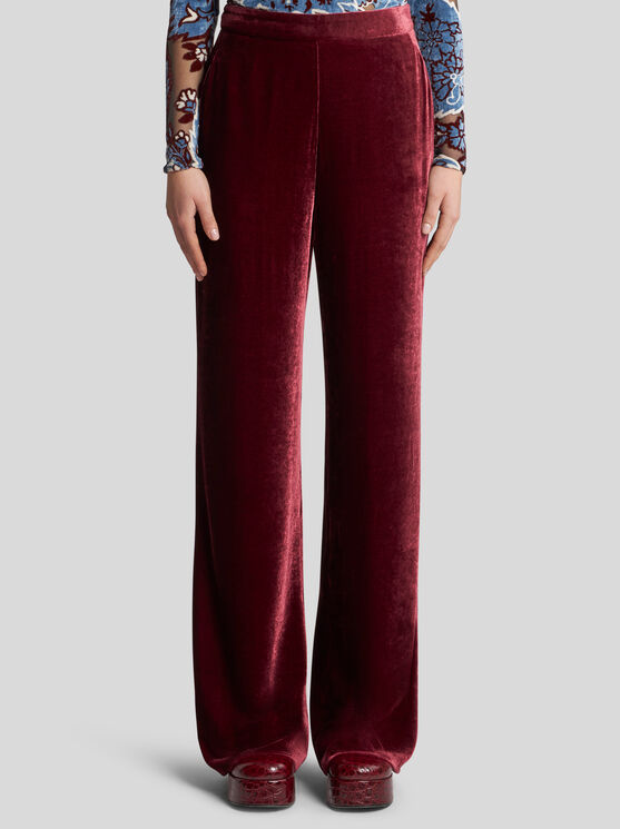 Shop Etro Velvet Palazzo Trousers In Burgundy