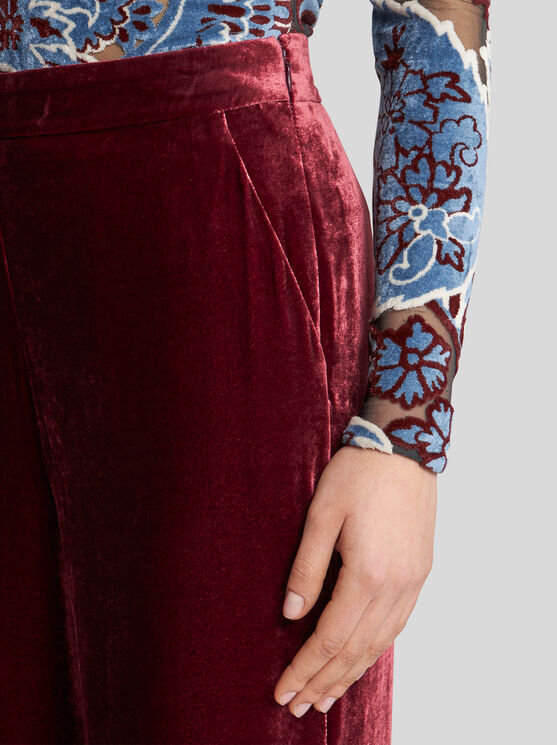 Shop Etro Velvet Palazzo Trousers In Burgundy