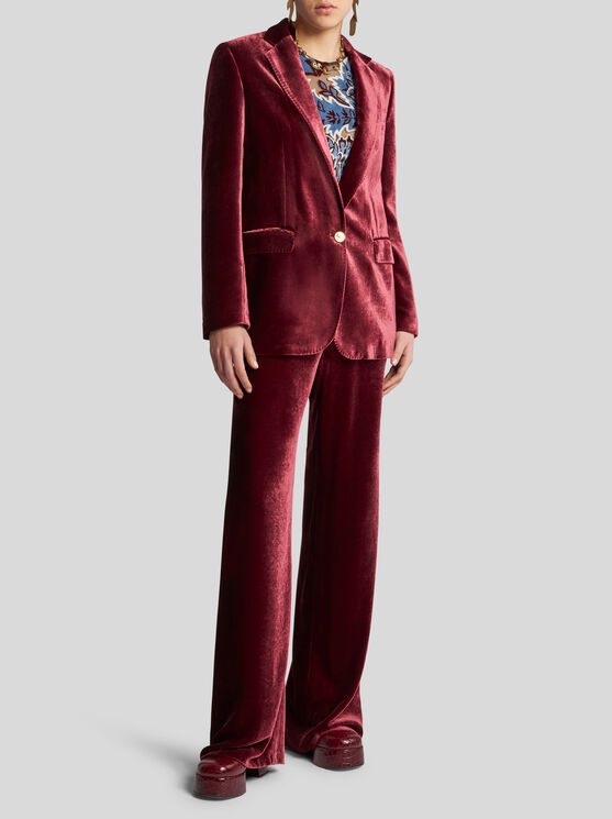 Shop Etro Velvet Palazzo Trousers In Burgundy