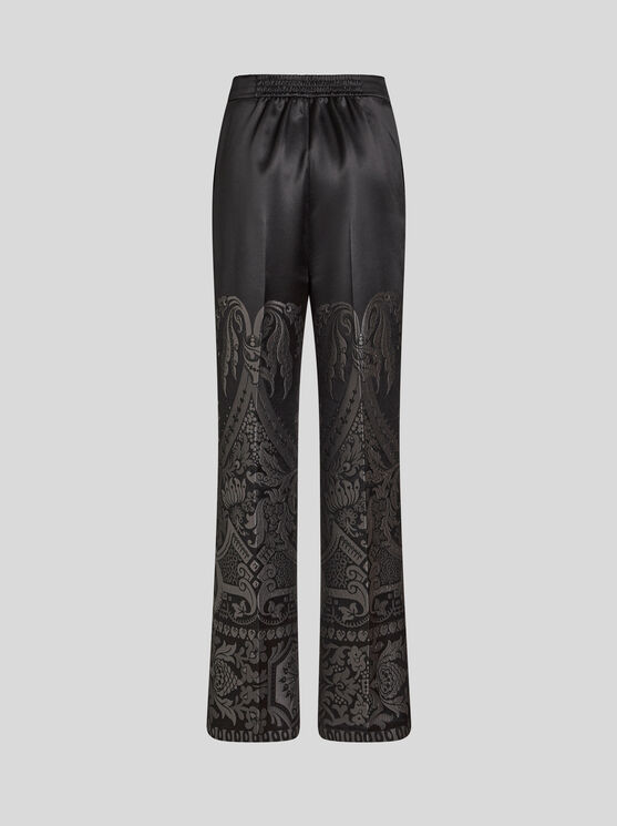 Shop Etro Silk Jacquard Palazzo Trousers In Grey