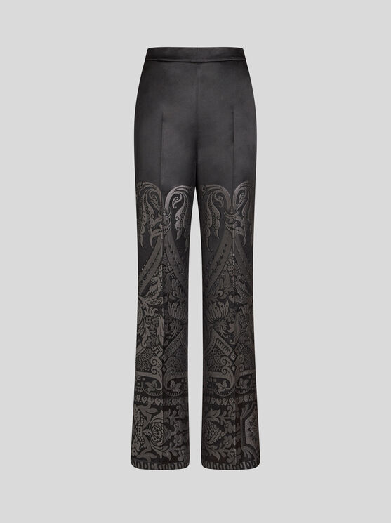 Shop Etro Silk Jacquard Palazzo Trousers In Grey