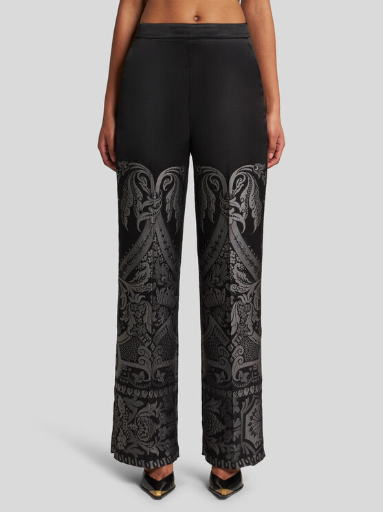 Shop Etro Silk Jacquard Palazzo Trousers In Grey