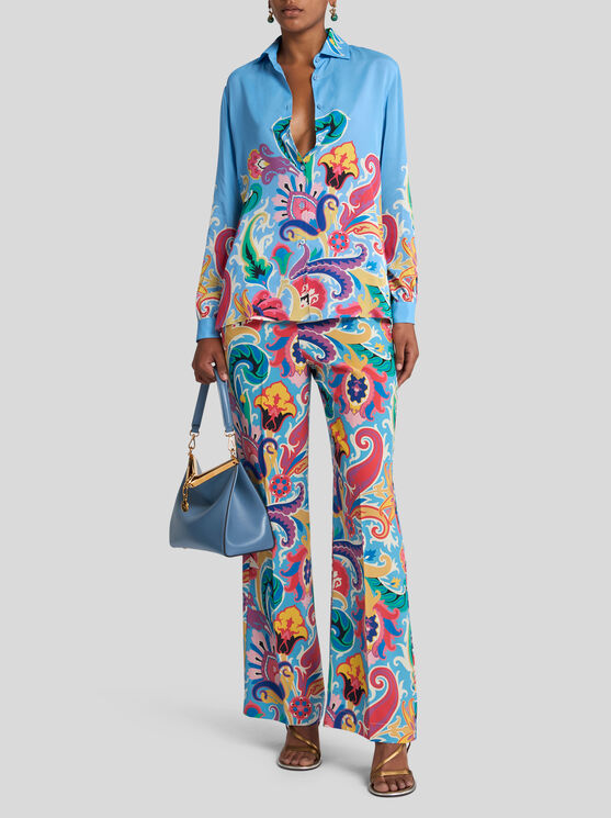 Etro , Silk Trousers With Floral Print, Woman, Multicolour, Size 50 In Multicolour