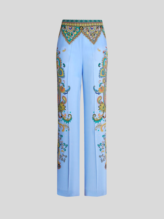 Etro Women Floral Print Pants In Light Blue