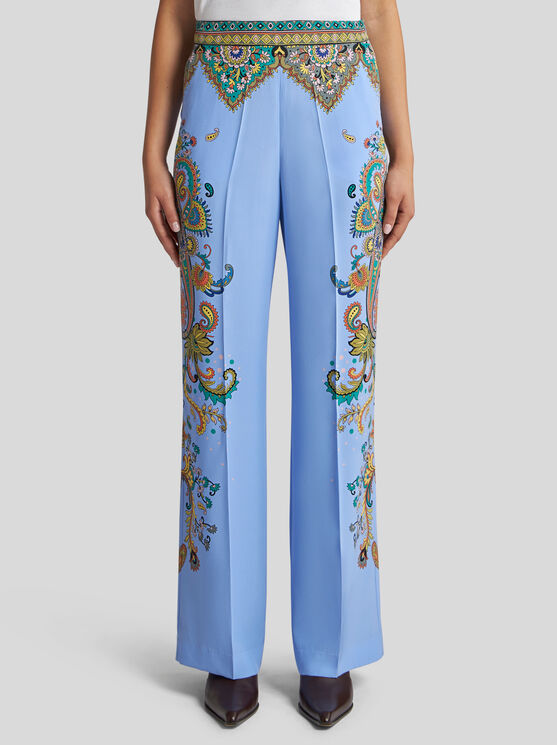 Etro Women Floral Print Pants In Light Blue