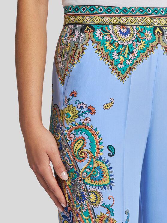 Etro Women Floral Print Pants In Light Blue