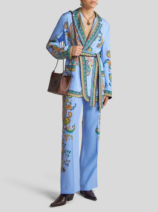 Etro Women Floral Print Pants In Light Blue