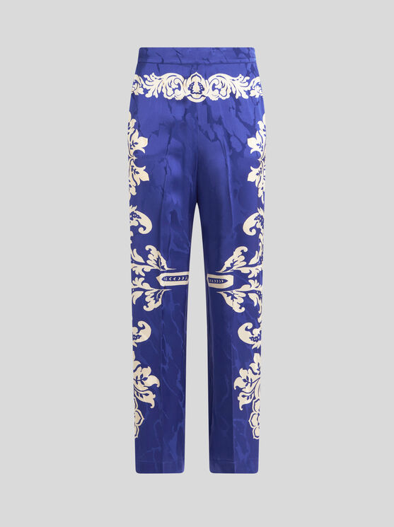 Etro Patterned Trousers With Elastic Waistband And Embellishments In Elektroblau