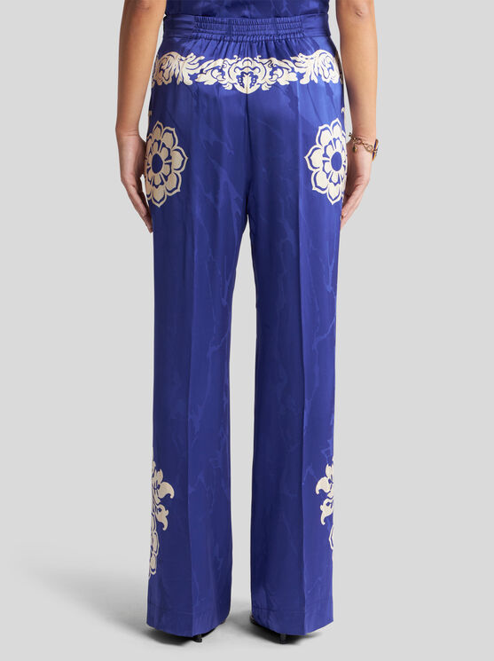 Etro Patterned Trousers With Elastic Waistband And Embellishments In Elektroblau