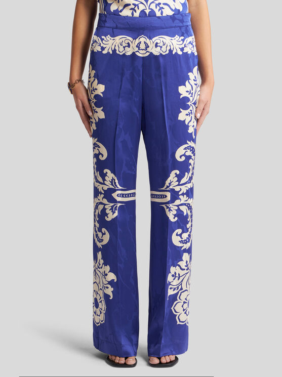 Etro Patterned Trousers With Elastic Waistband And Embellishments In Elektroblau