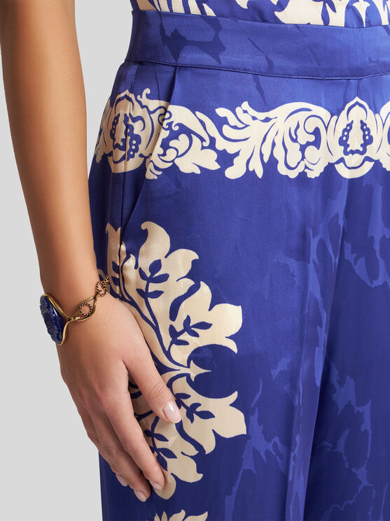 Etro Patterned Trousers With Elastic Waistband And Embellishments In Elektroblau