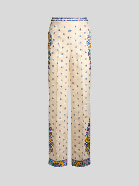 Etro , Trousers With Medallion Motif, Woman, White, Size 48 In White