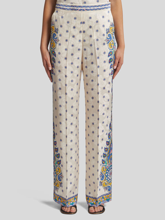 Etro , Trousers With Medallion Motif, Woman, White, Size 48 In White