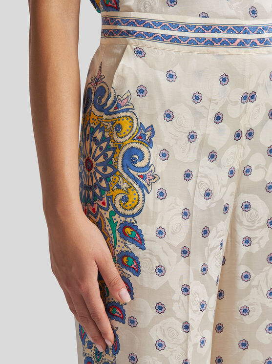 Etro , Trousers With Medallion Motif, Woman, White, Size 48 In White