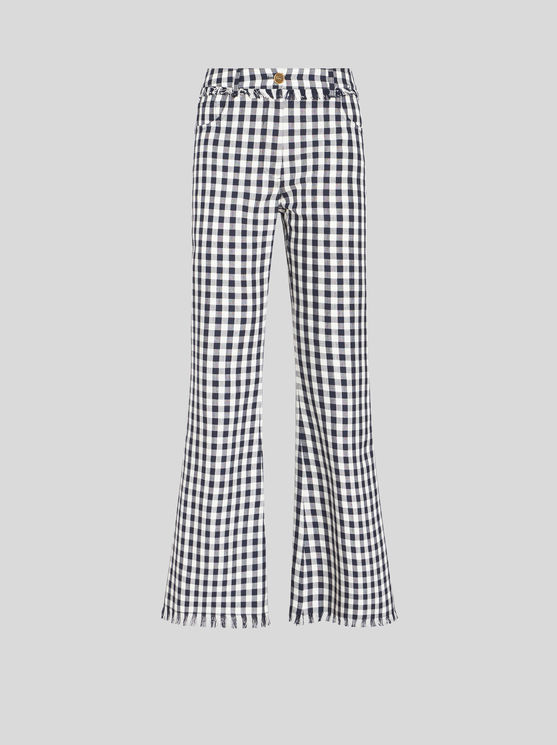 Shop Etro Slim-fit Gingham Trousers In Navy Blue