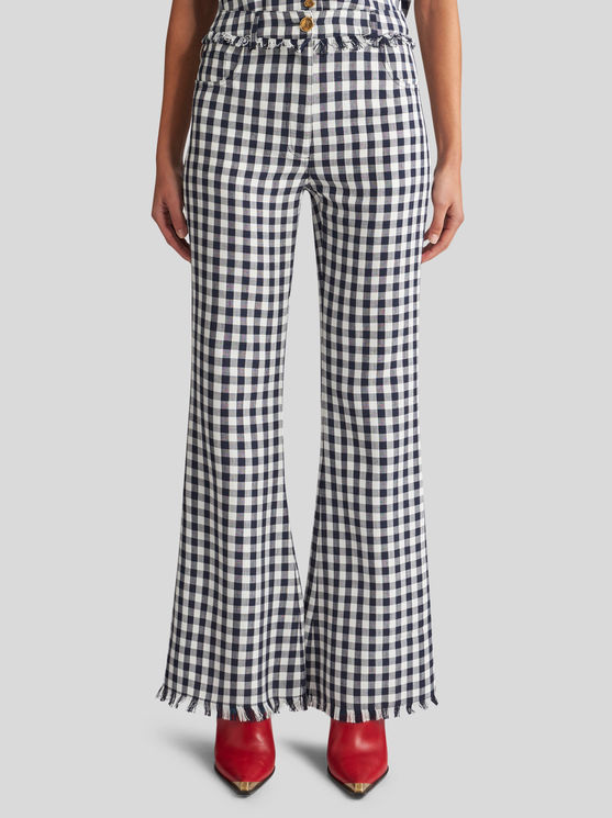 Shop Etro Slim-fit Gingham Trousers In Navy Blue