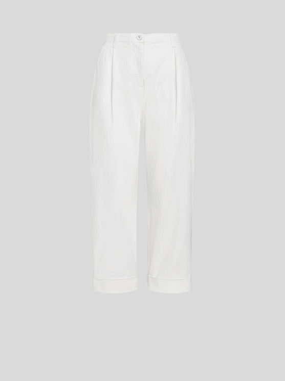 Shop Etro Cropped Chino Trousers In White