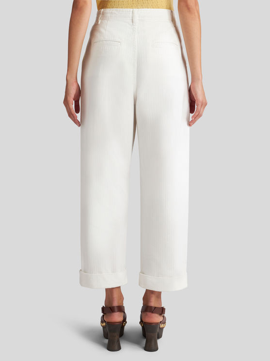 Shop Etro Cropped Chino Trousers In White