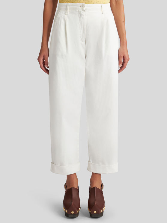 Shop Etro Cropped Chino Trousers In White