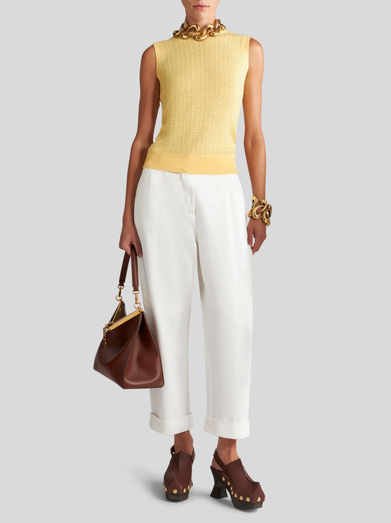 Shop Etro Cropped Chino Trousers In White