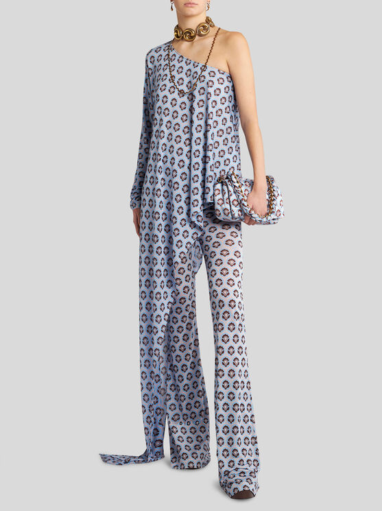 Shop Etro Printed Jersey Trousers In Light Blue