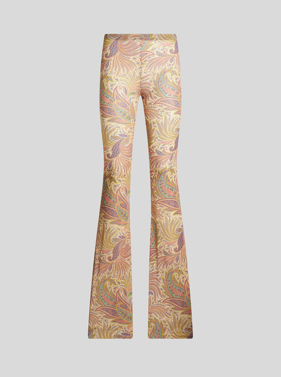 ETRO , FLARED PAISLEY FOLIAGE TROUSERS, WOMAN, WHITE, SIZE 46