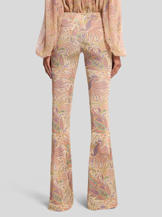 ETRO , FLARED PAISLEY FOLIAGE TROUSERS, WOMAN, WHITE, SIZE 46