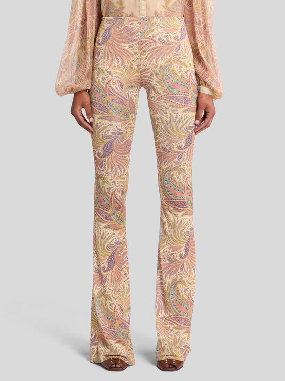ETRO , FLARED PAISLEY FOLIAGE TROUSERS, WOMAN, WHITE, SIZE 46