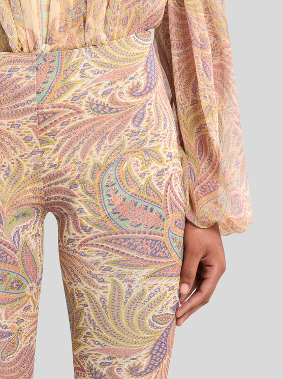 ETRO , FLARED PAISLEY FOLIAGE TROUSERS, WOMAN, WHITE, SIZE 46