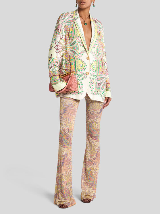 ETRO , FLARED PAISLEY FOLIAGE TROUSERS, WOMAN, WHITE, SIZE 46