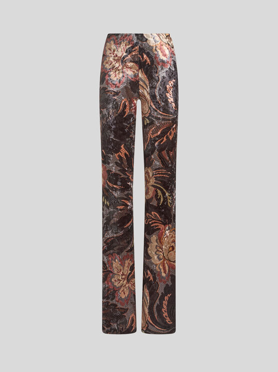 Shop Etro Printed Chenille Trousers In Grey