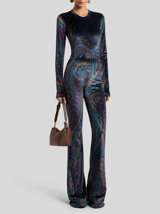 Etro , Flared Printed Chenille Trousers, Woman, Size 48 In Multi