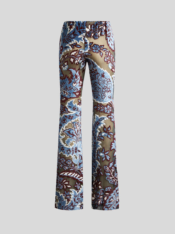 Shop Etro Tulle And Jacquard Velvet Trousers In Light Blue