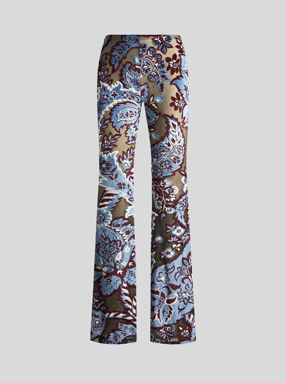 Shop Etro Tulle And Jacquard Velvet Trousers In Light Blue