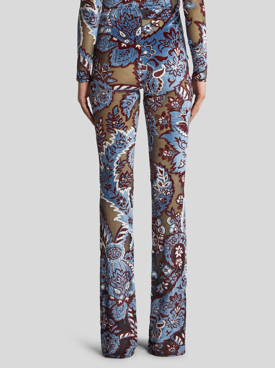 Shop Etro Tulle And Jacquard Velvet Trousers In Light Blue