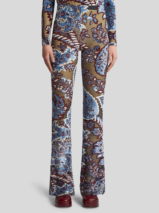 Shop Etro Tulle And Jacquard Velvet Trousers In Light Blue