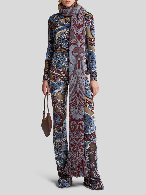 Shop Etro Tulle And Jacquard Velvet Trousers In Light Blue