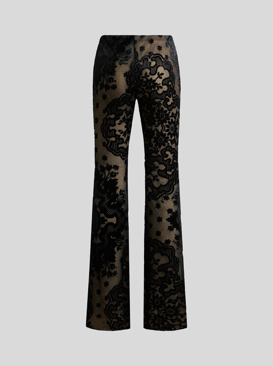 Shop Etro Tulle And Jacquard Velvet Trousers In Black