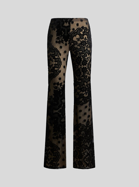 Shop Etro Tulle And Jacquard Velvet Trousers In Black