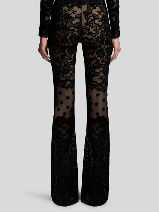 Shop Etro Tulle And Jacquard Velvet Trousers In Black