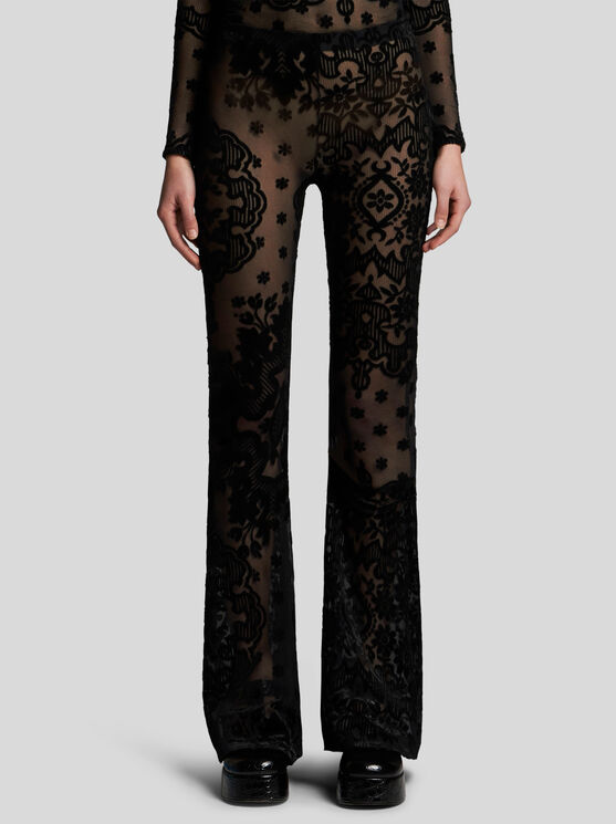 Shop Etro Tulle And Jacquard Velvet Trousers In Black