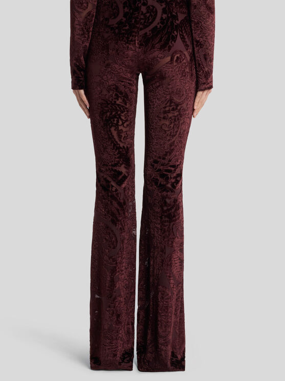 Etro Flared Trousers With Jacquard Effect In Burgundy