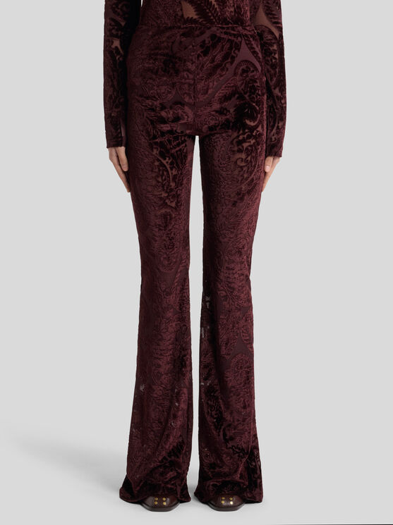 Etro Flared Trousers With Jacquard Effect In Burgundy