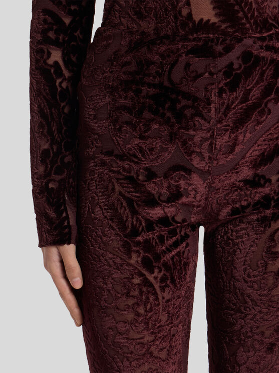 Etro Flared Trousers With Jacquard Effect In Burgundy