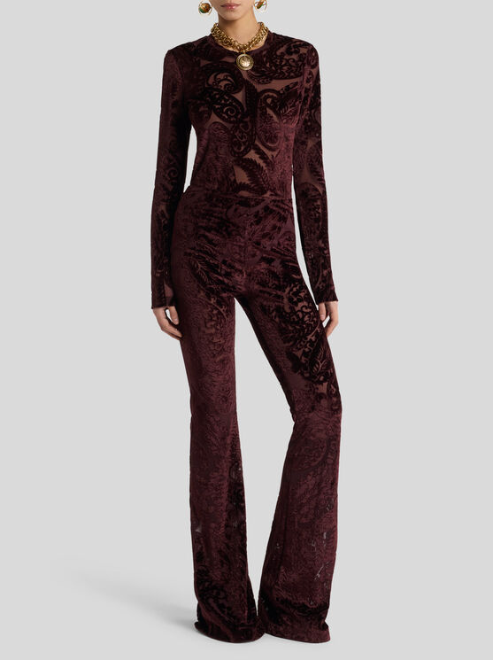 Etro Flared Trousers With Jacquard Effect In Burgundy